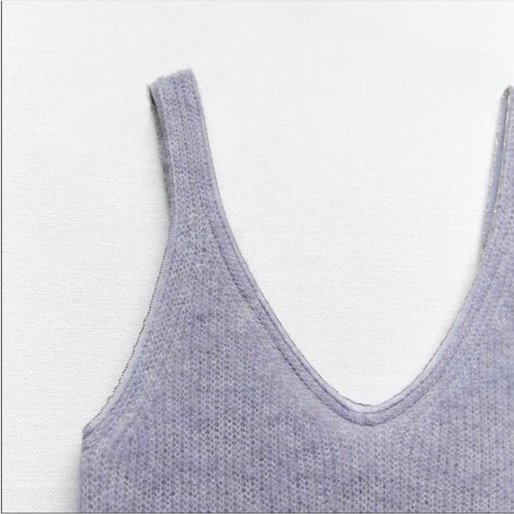 NWT Zara Wool‎ Alpaca Beaded Strappy Dress Gray Sleeves Midi Tank Women’s Size S - Picture 2 of 7